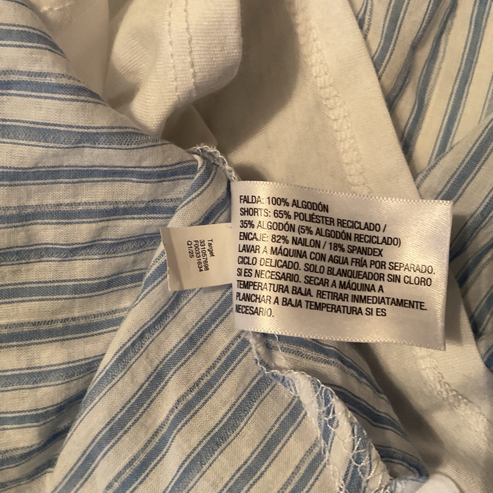 Tiered skirt, lace trimmed, blue & white stripes NWT Small - built-in shorts - Picture 10 of 12